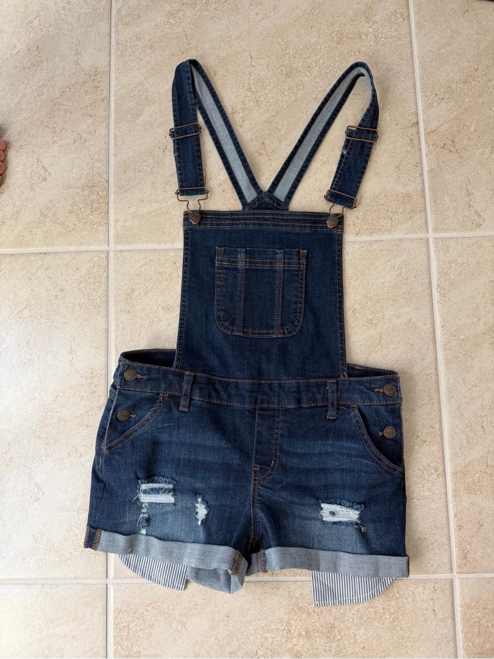 Wax Jean Dark Blue Denim Short Overalls